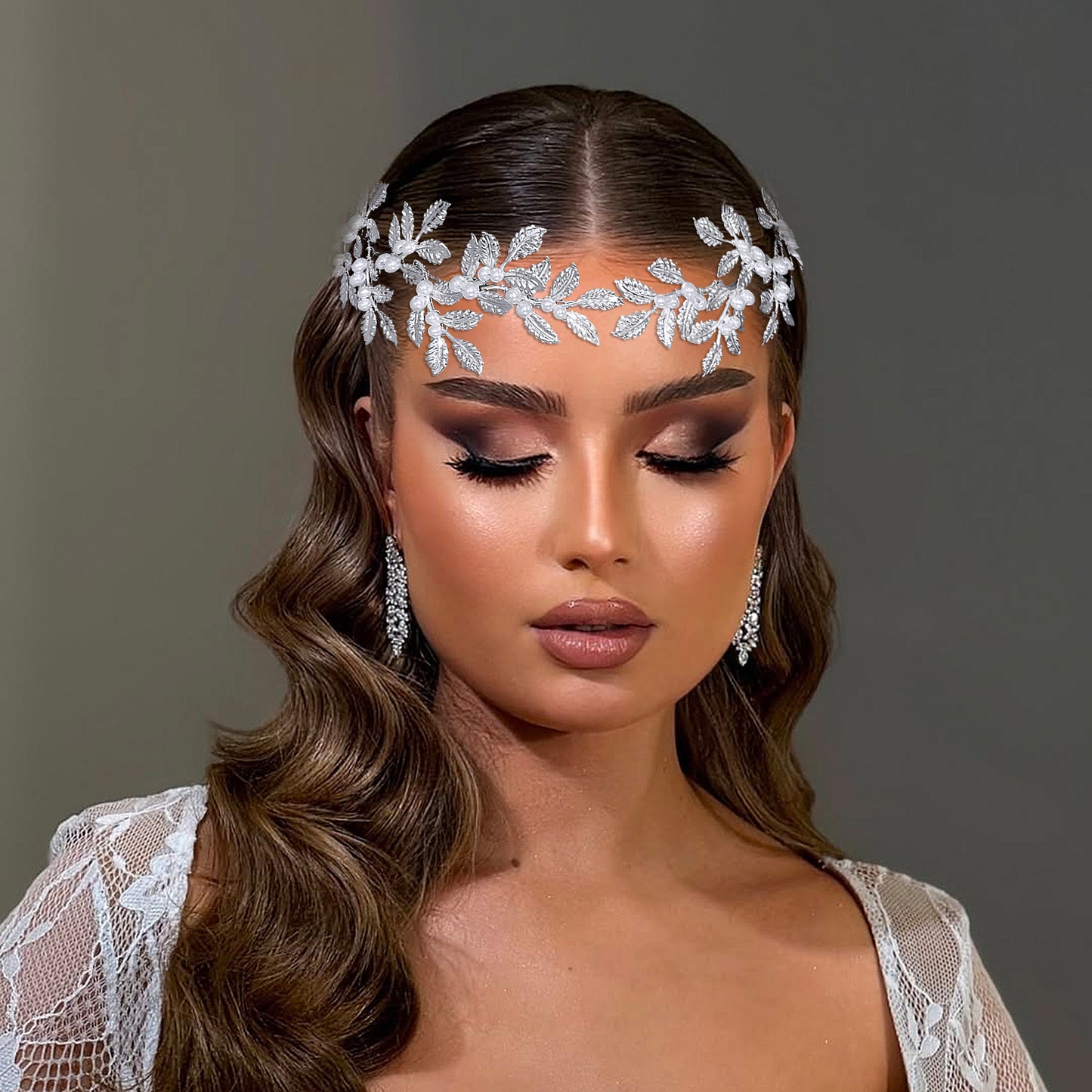 BRIDELLA BHP353 Wedding Bridal Headband Alloy Leaf Pearl Headpiece Multi Colored Handmade Hair Accessories Banquet Party Hairwear Ribbon