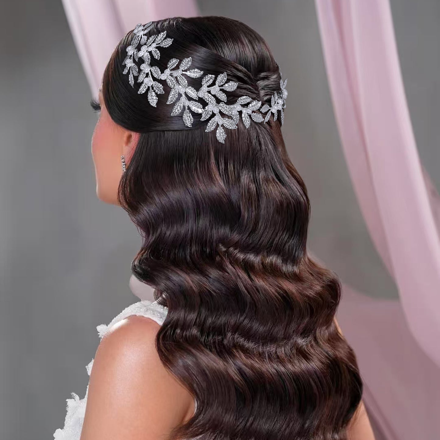 BRIDELLA BHP353 Wedding Bridal Headband Alloy Leaf Pearl Headpiece Multi Colored Handmade Hair Accessories Banquet Party Hairwear Ribbon