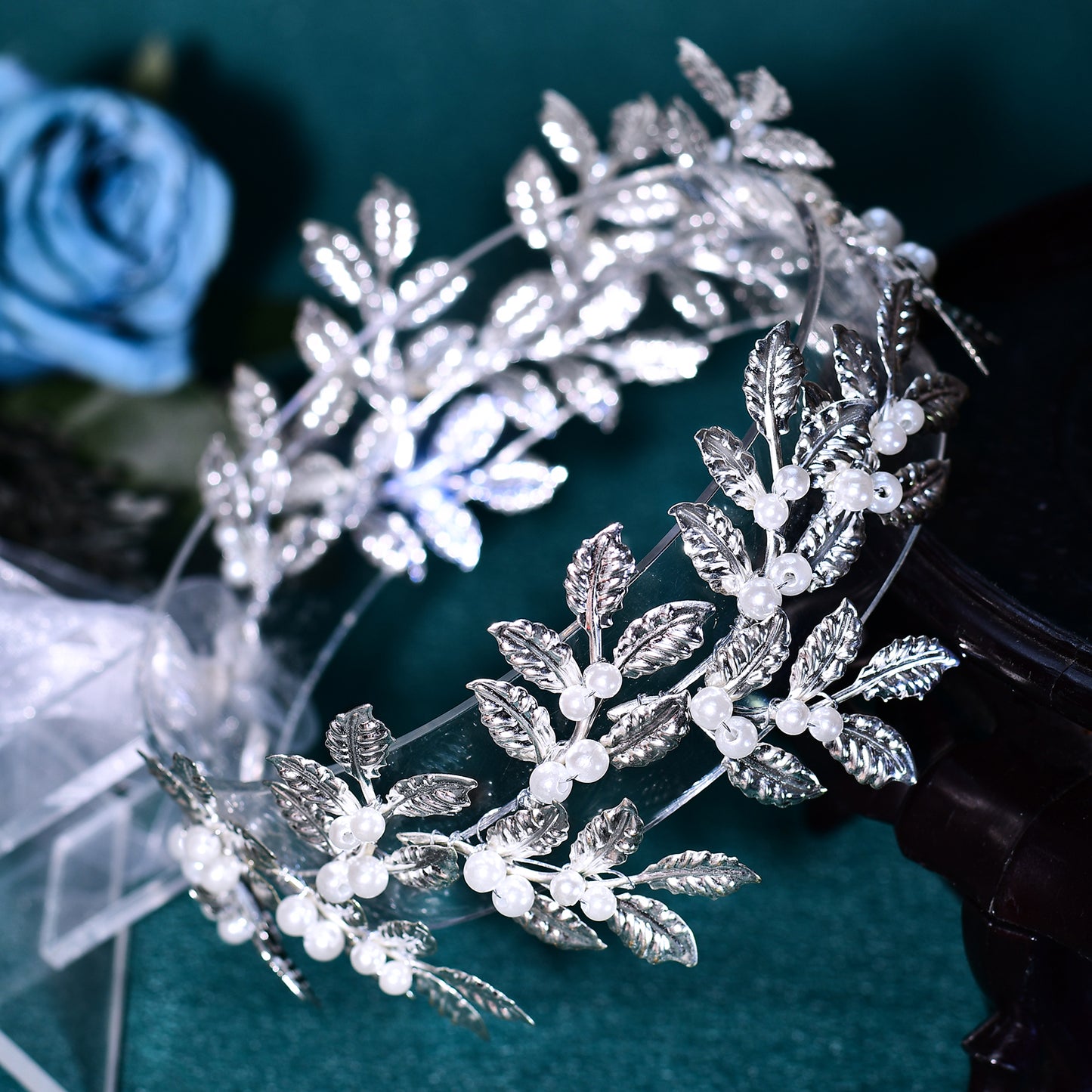 BRIDELLA BHP353 Wedding Bridal Headband Alloy Leaf Pearl Headpiece Multi Colored Handmade Hair Accessories Banquet Party Hairwear Ribbon