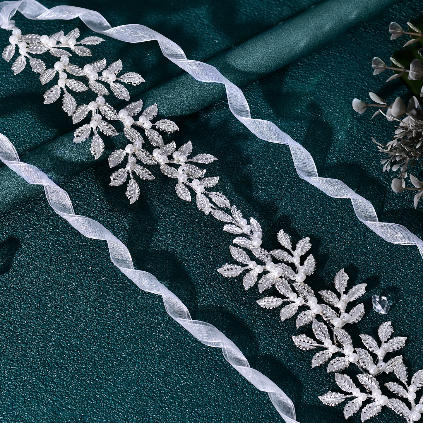 BRIDELLA BHP353 Wedding Bridal Headband Alloy Leaf Pearl Headpiece Multi Colored Handmade Hair Accessories Banquet Party Hairwear Ribbon
