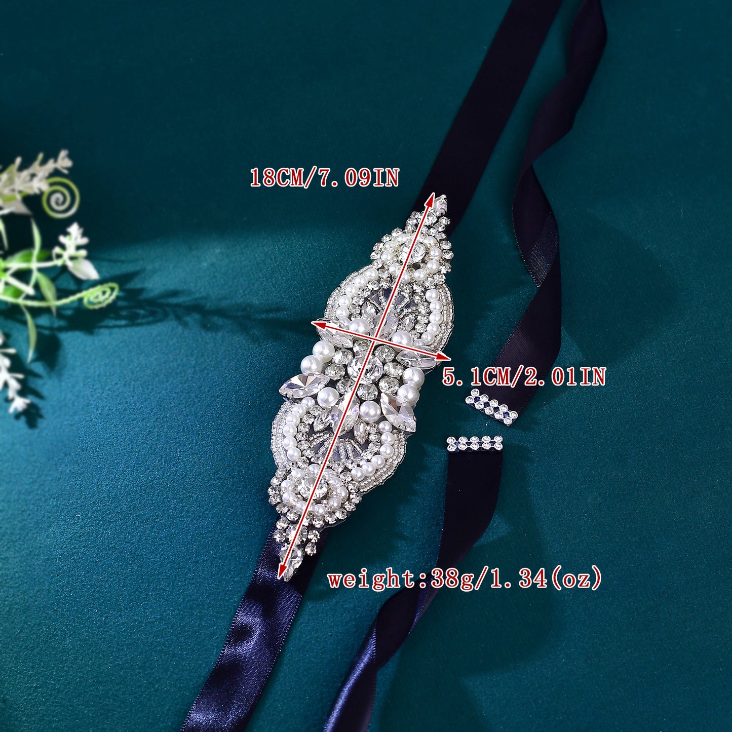 BRIDELLA BS159 Vintage High-End Crystal Studded Diamond Black Satin Ribbon Womens Belt