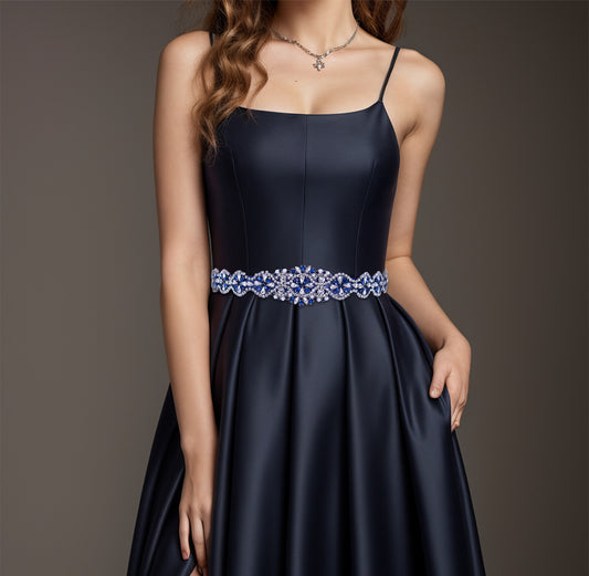 BS161ML navy rhinestone pearl belt