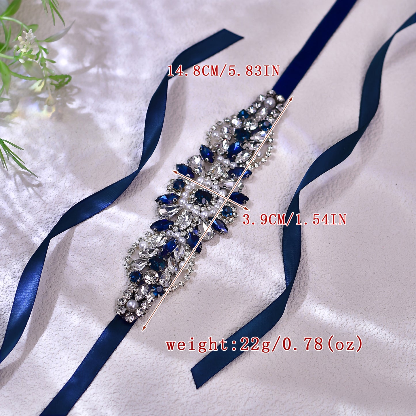 BRIDELLA BS188ML Wedding Belt Deep Blue Diamond Wedding Accessories