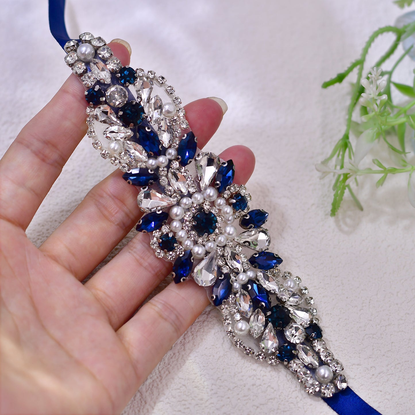 BRIDELLA BS188ML Wedding Belt Deep Blue Diamond Wedding Accessories