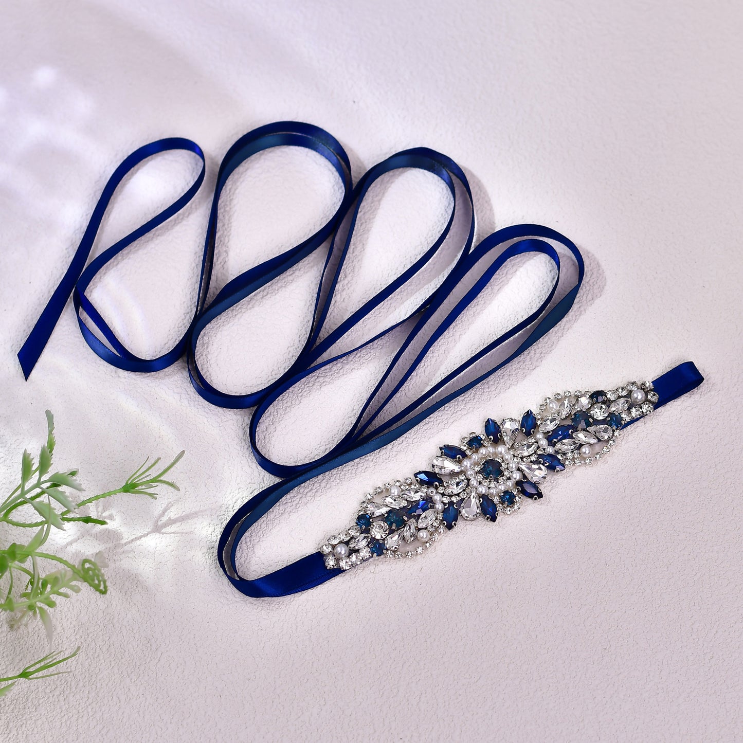 BRIDELLA BS188ML Wedding Belt Deep Blue Diamond Wedding Accessories