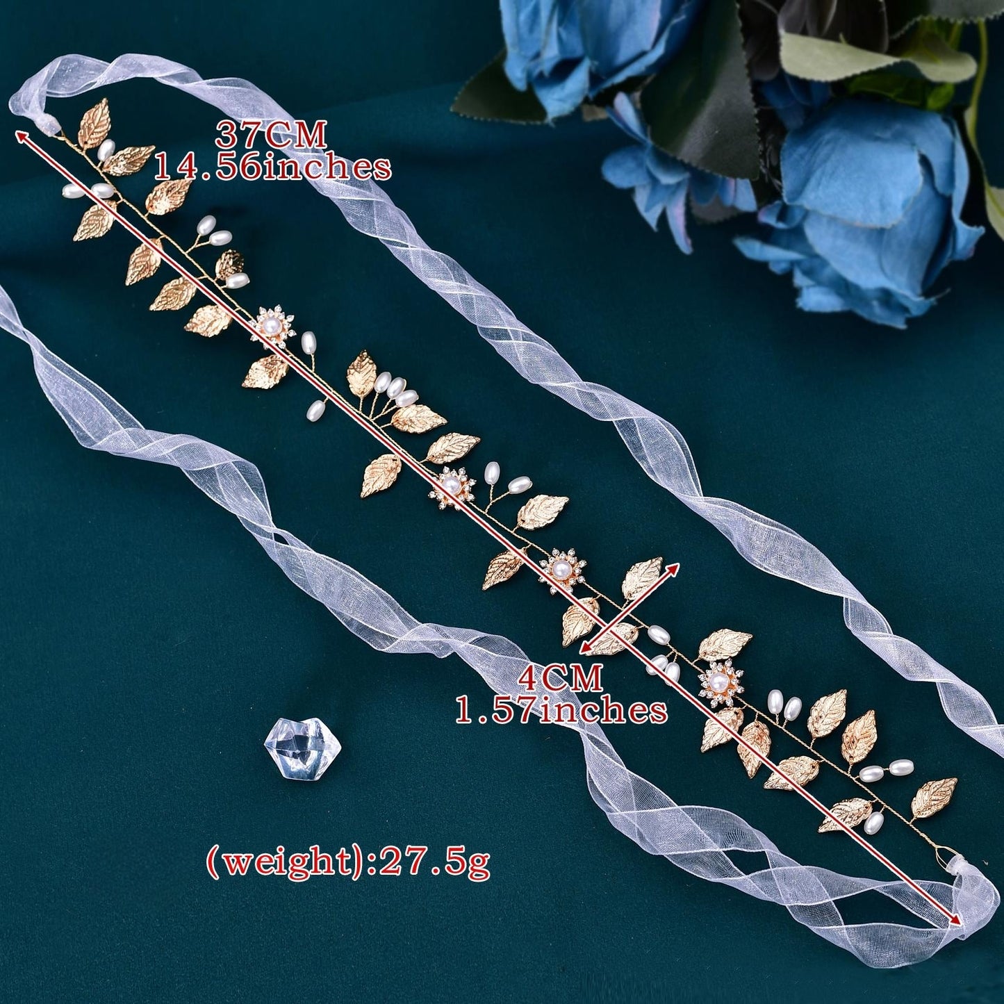 BRIDELLA BHP110 Golden Alloy Leaf Headband for Brides Hand Woven Metal Studded with Diamonds Noble Wedding Hair Accessories