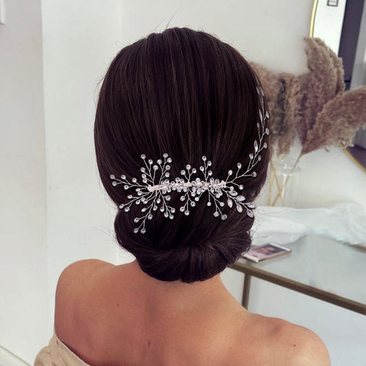 BHP15 silver rhinestone pearl hair comb