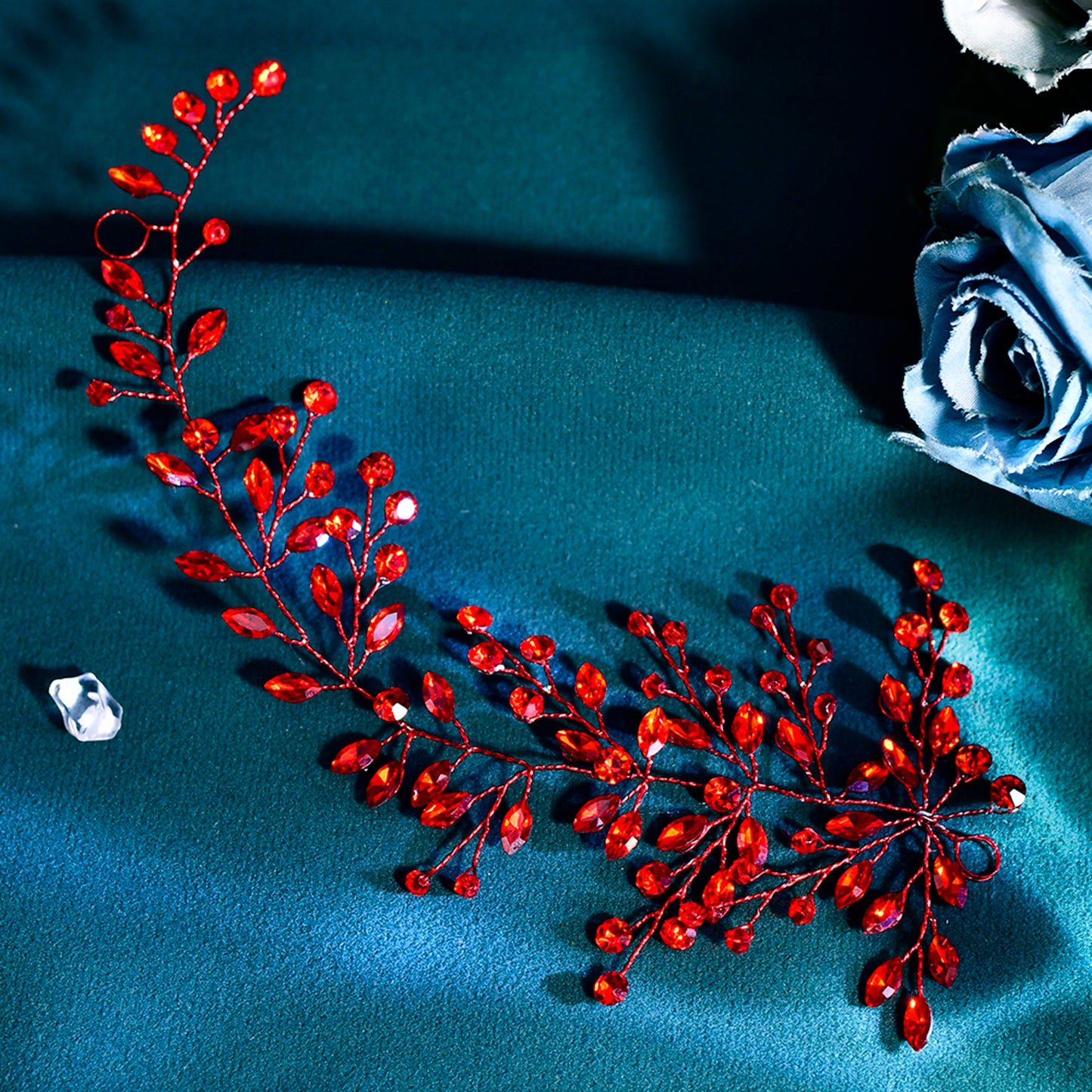 BRIDELLA BHP21 Red Bridal Headband Rhinestone Hair Accessories Wedding Rhinestone Hairpiece Bridesmaid Jewelry Head Decoration