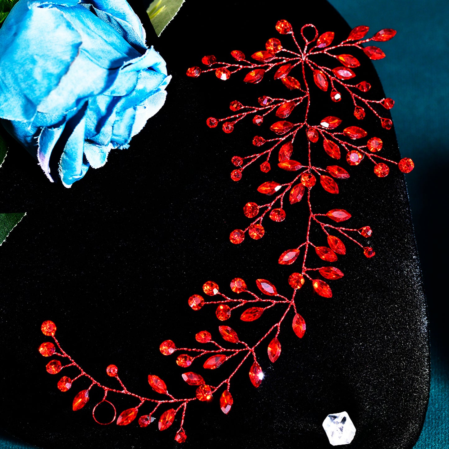 BRIDELLA BHP21 Red Bridal Headband Rhinestone Hair Accessories Wedding Rhinestone Hairpiece Bridesmaid Jewelry Head Decoration