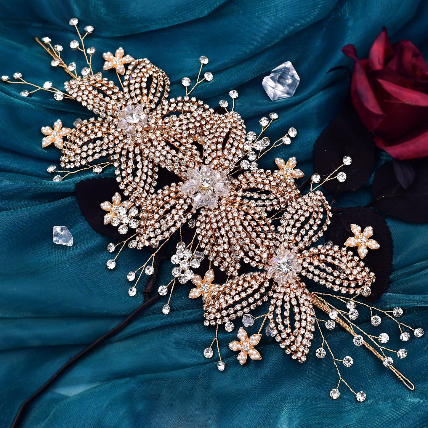 BRIDELLA BHP252 Crystal Bridal Tiara Wedding Headpiece Hair Accessories Bride Hair Jewelry Handmade Rhinestone Flower Headband