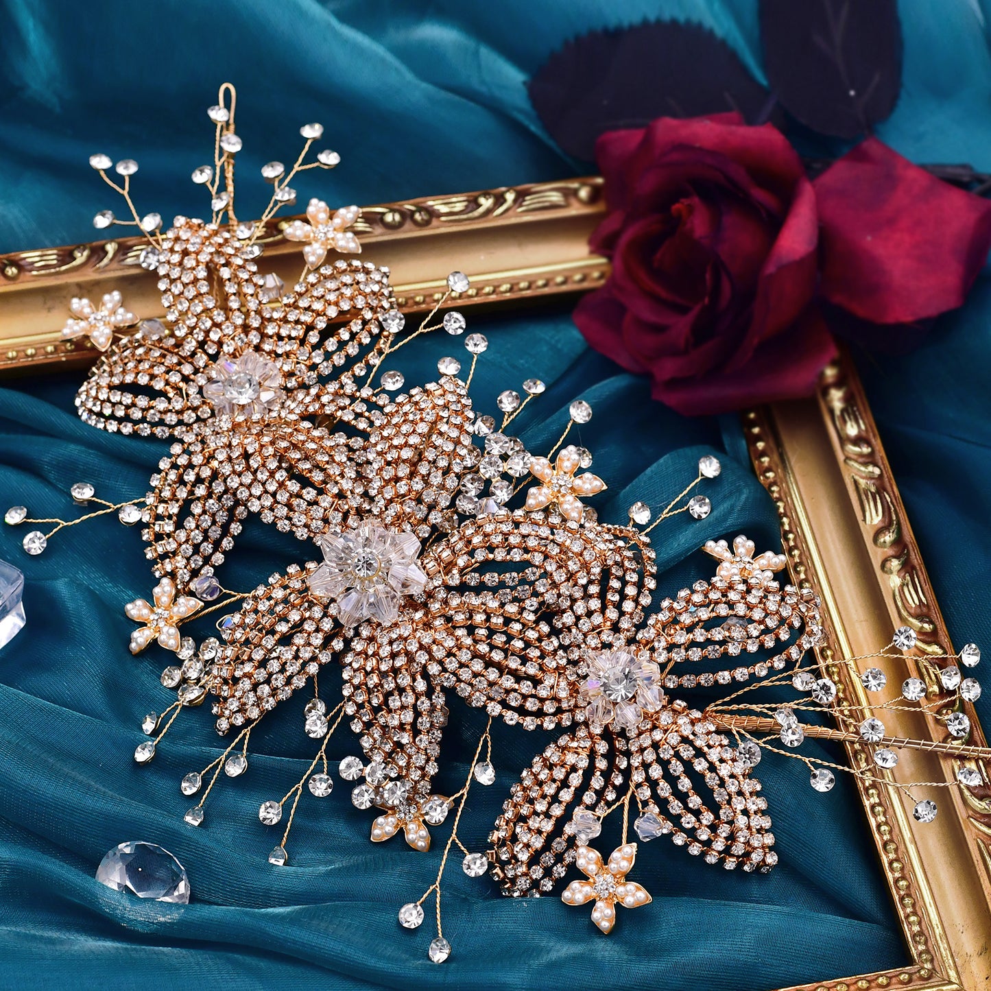 BRIDELLA BHP252 Crystal Bridal Tiara Wedding Headpiece Hair Accessories Bride Hair Jewelry Handmade Rhinestone Flower Headband