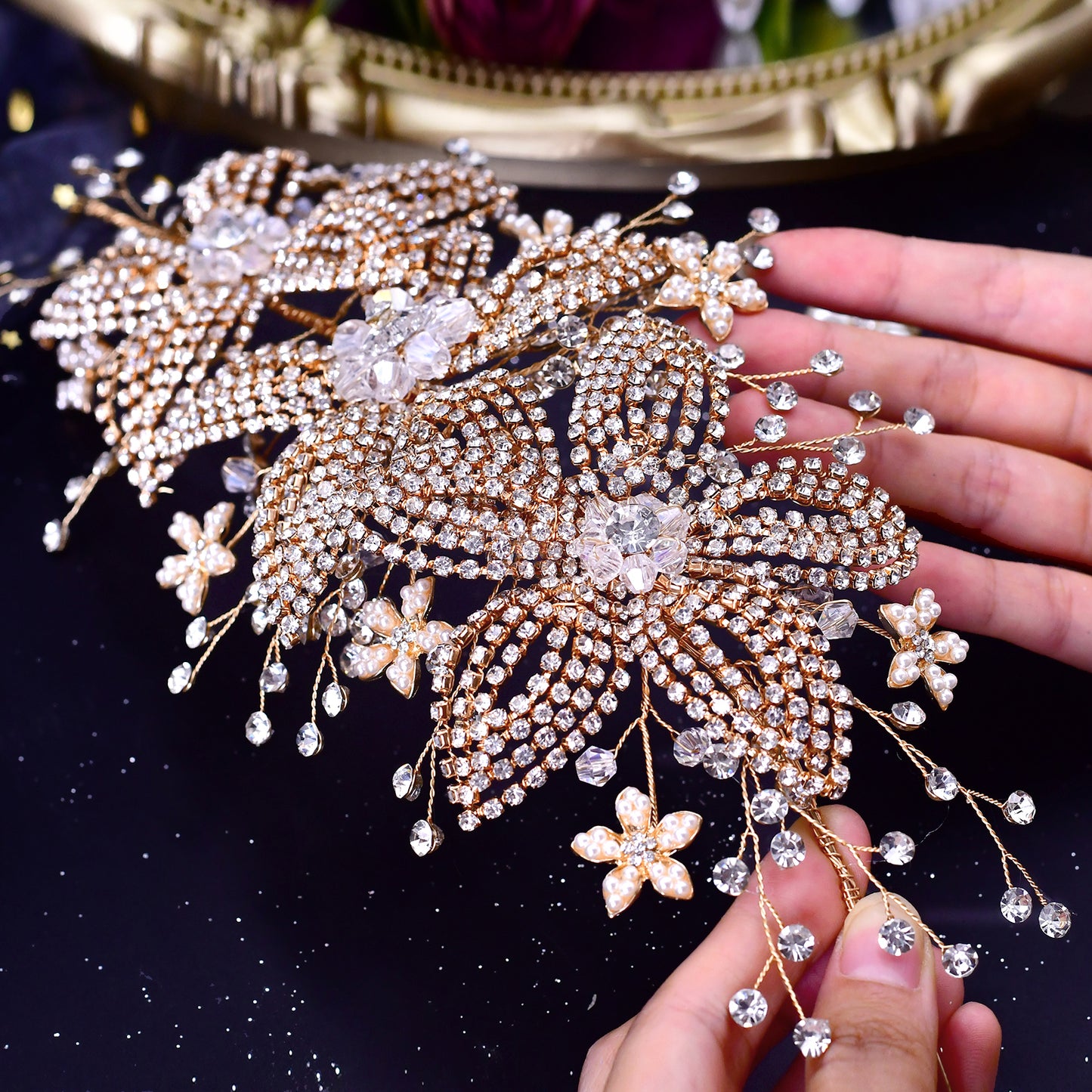 BRIDELLA BHP252 Crystal Bridal Tiara Wedding Headpiece Hair Accessories Bride Hair Jewelry Handmade Rhinestone Flower Headband