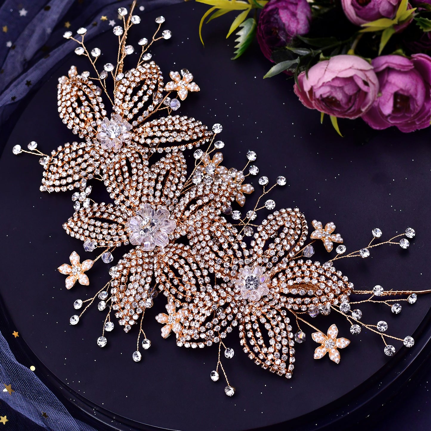 BRIDELLA BHP252 Crystal Bridal Tiara Wedding Headpiece Hair Accessories Bride Hair Jewelry Handmade Rhinestone Flower Headband