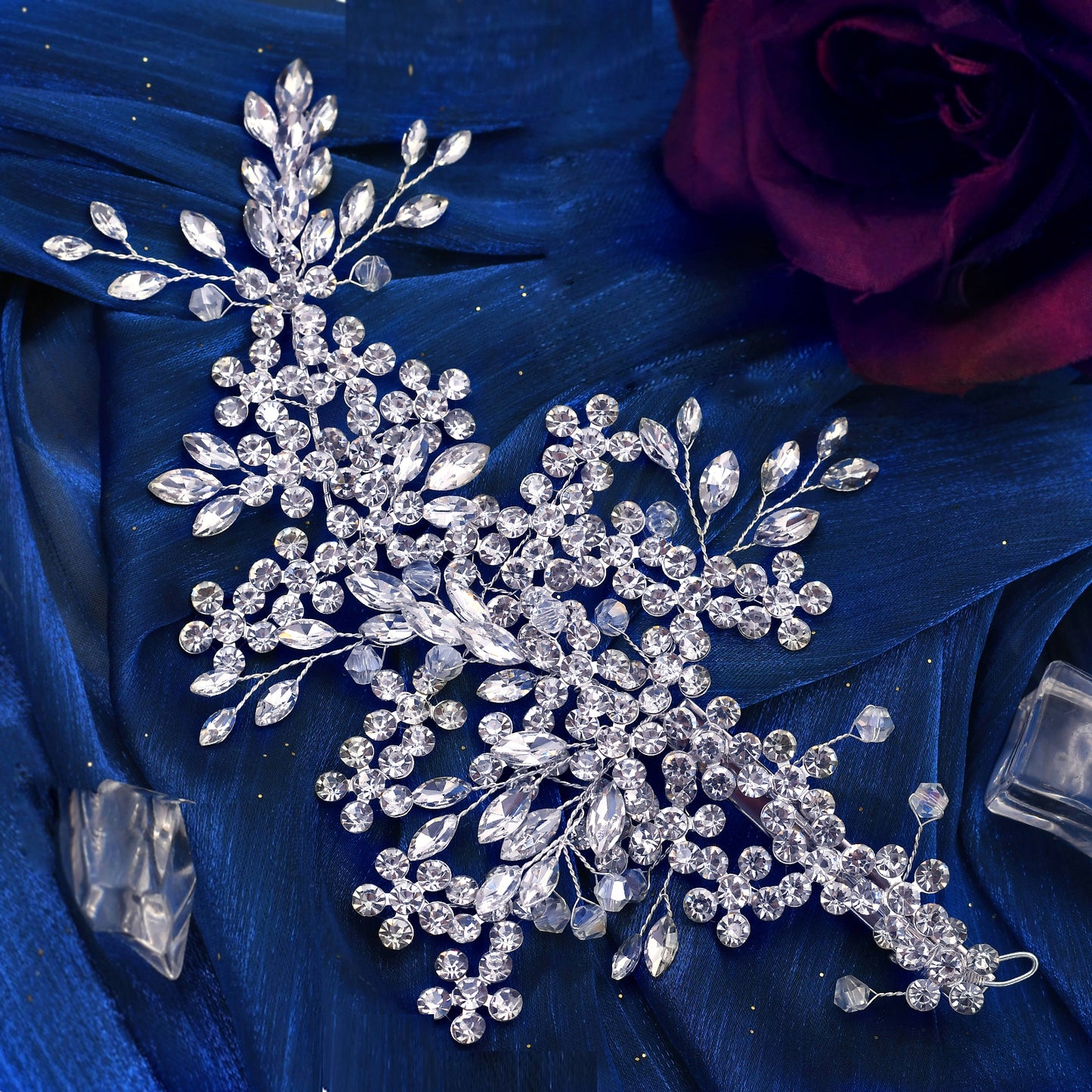 BRIDELLA BHP253 Bridal Headpiece Barrettes Hair Clips Vine Rhinestone Floral Wedding Hair Accessories Brides Hair Jewelry