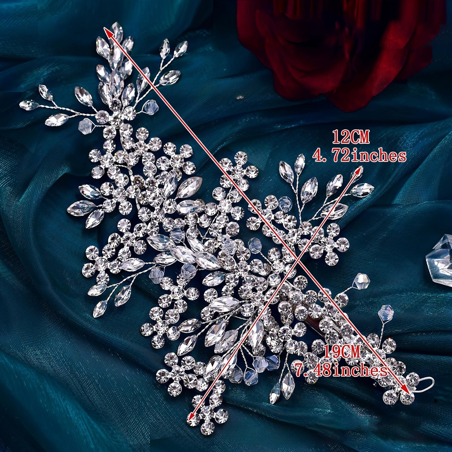 BRIDELLA BHP253 Bridal Headpiece Barrettes Hair Clips Vine Rhinestone Floral Wedding Hair Accessories Brides Hair Jewelry