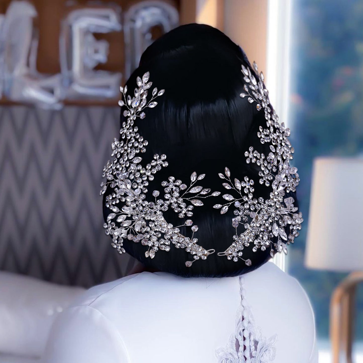 BRIDELLA BHP253 Bridal Headpiece Barrettes Hair Clips Vine Rhinestone Floral Wedding Hair Accessories Brides Hair Jewelry