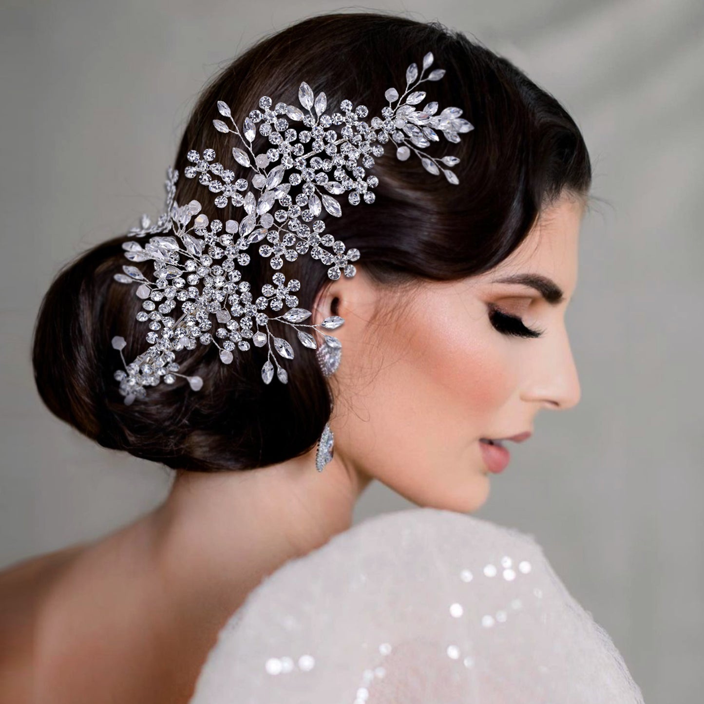 BRIDELLA BHP253 Bridal Headpiece Barrettes Hair Clips Vine Rhinestone Floral Wedding Hair Accessories Brides Hair Jewelry
