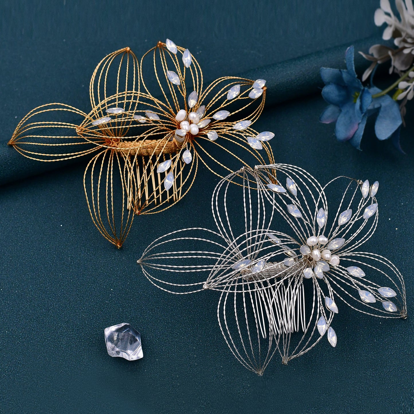 BRIDELLA BHP257 Hollow Leaf Bridal Comb Headwear Opal Rhinestone Hair Jewelry Wedding Hair Accessories Bridesmaid Bride Headdress