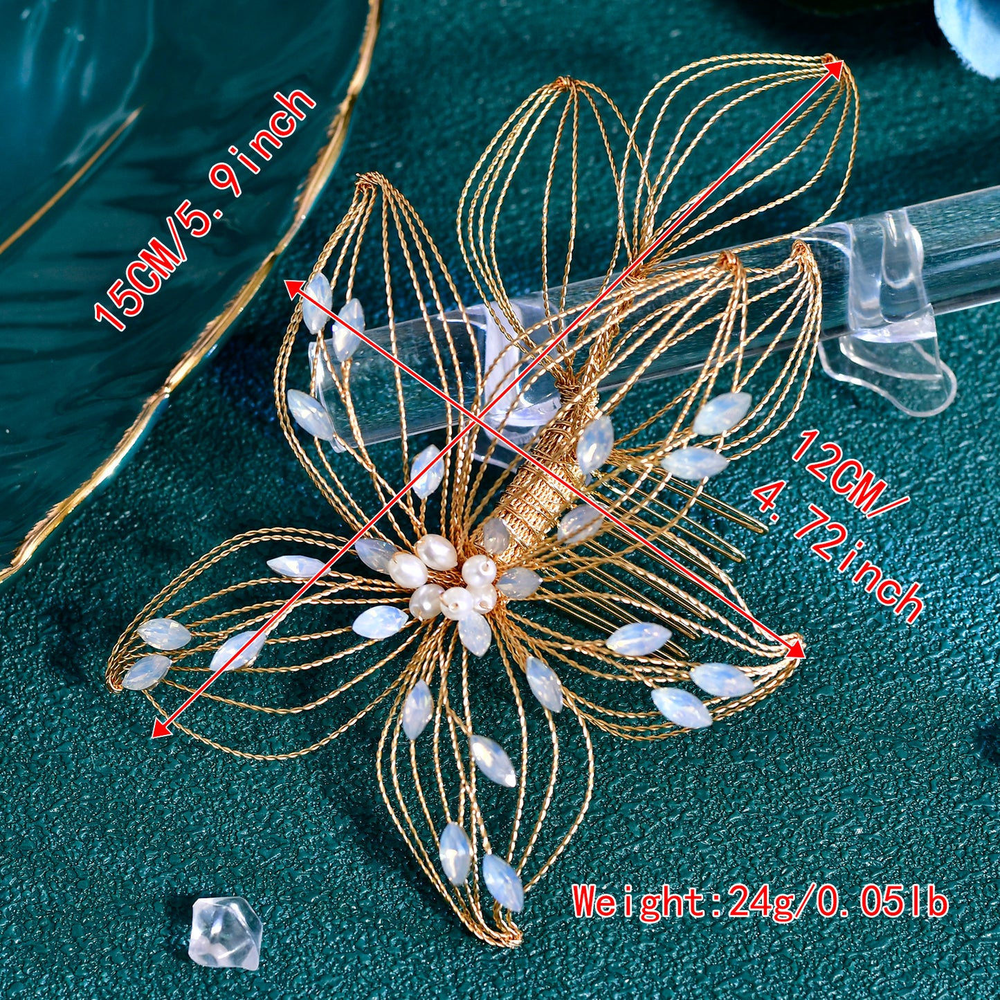BRIDELLA BHP257 Hollow Leaf Bridal Comb Headwear Opal Rhinestone Hair Jewelry Wedding Hair Accessories Bridesmaid Bride Headdress