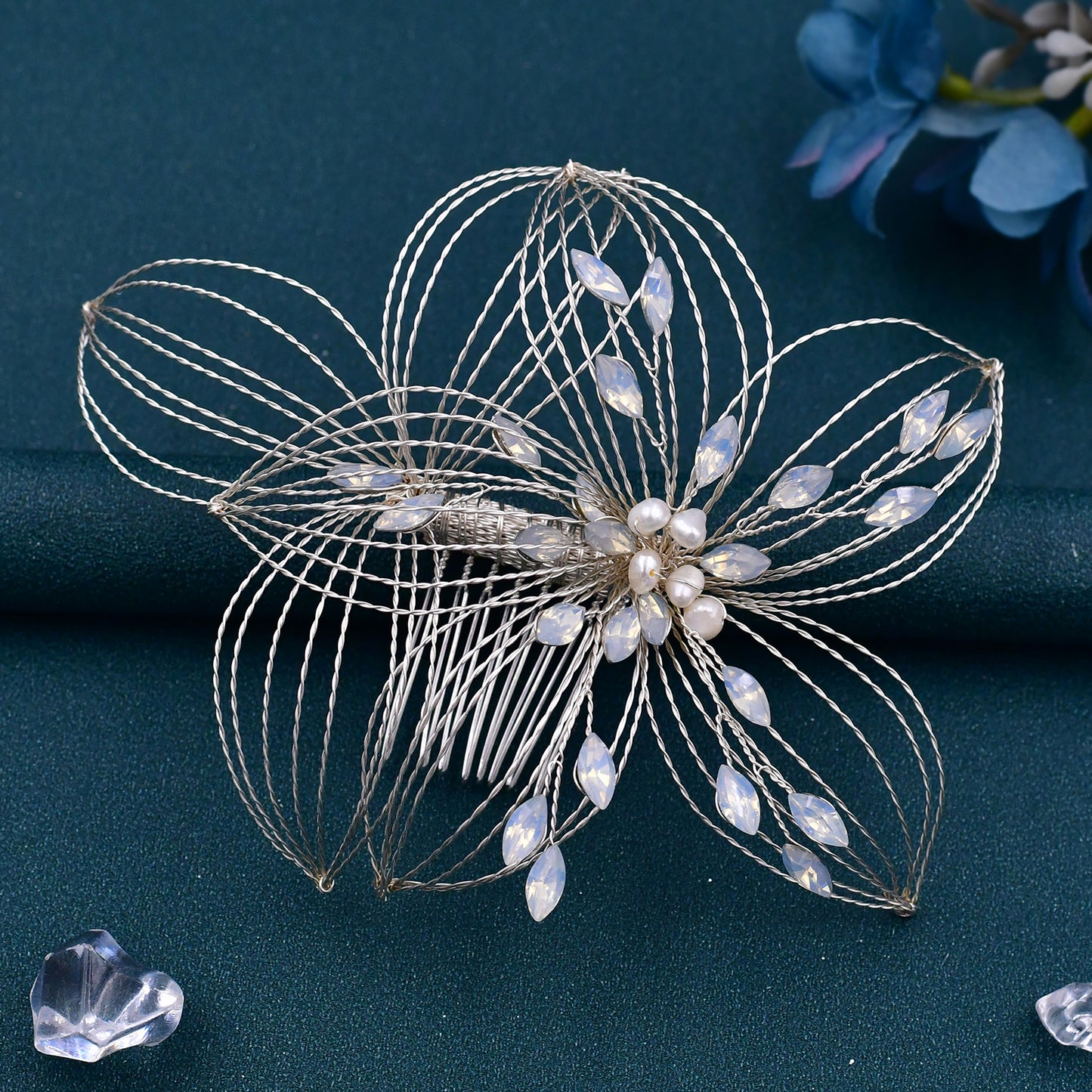 BRIDELLA BHP257 Hollow Leaf Bridal Comb Headwear Opal Rhinestone Hair Jewelry Wedding Hair Accessories Bridesmaid Bride Headdress
