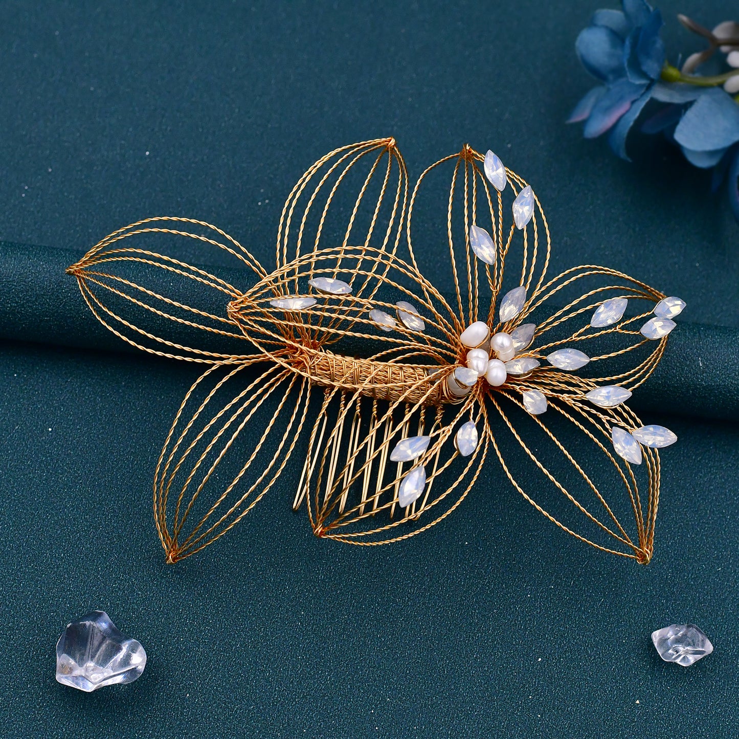 BRIDELLA BHP257 Hollow Leaf Bridal Comb Headwear Opal Rhinestone Hair Jewelry Wedding Hair Accessories Bridesmaid Bride Headdress