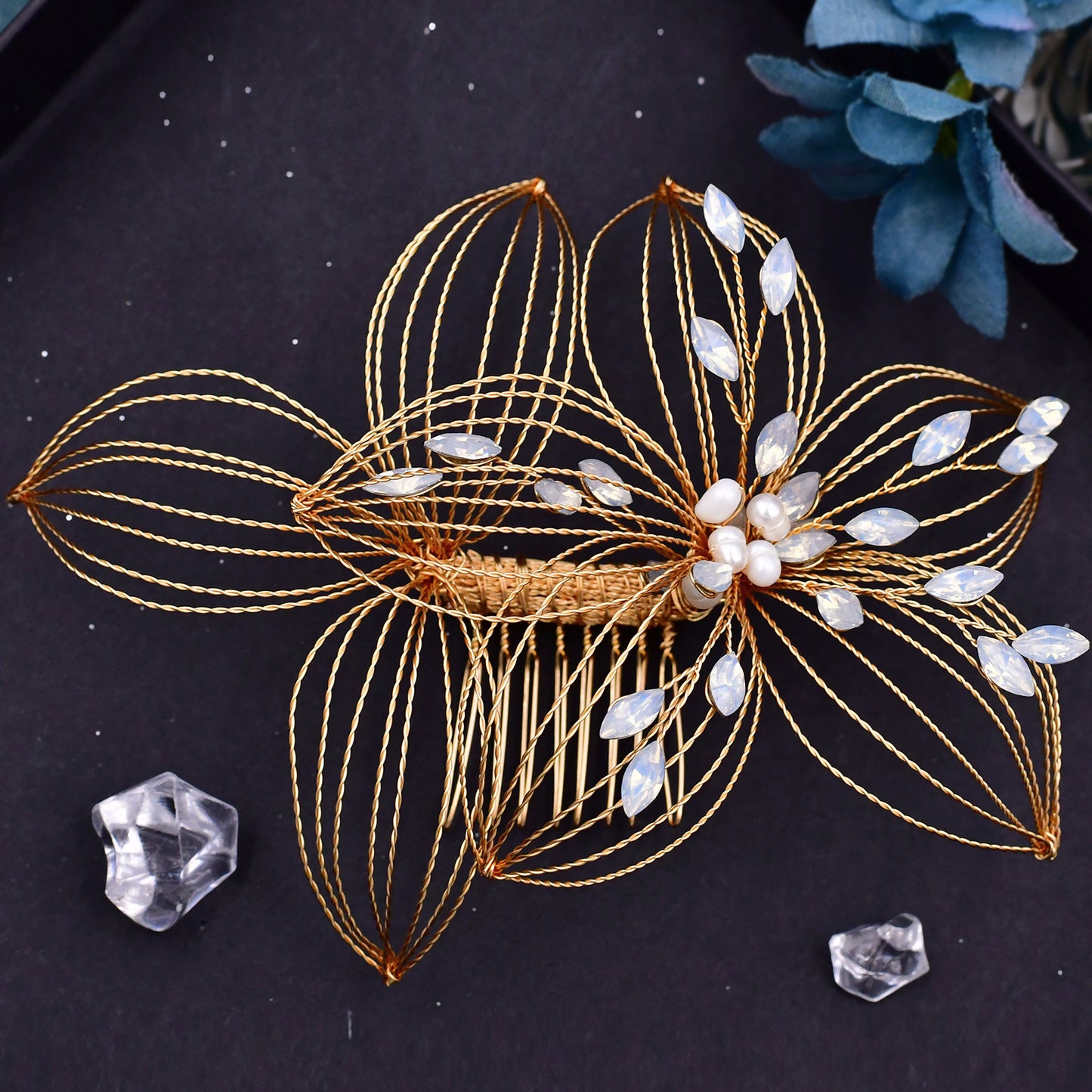 BRIDELLA BHP257 Hollow Leaf Bridal Comb Headwear Opal Rhinestone Hair Jewelry Wedding Hair Accessories Bridesmaid Bride Headdress