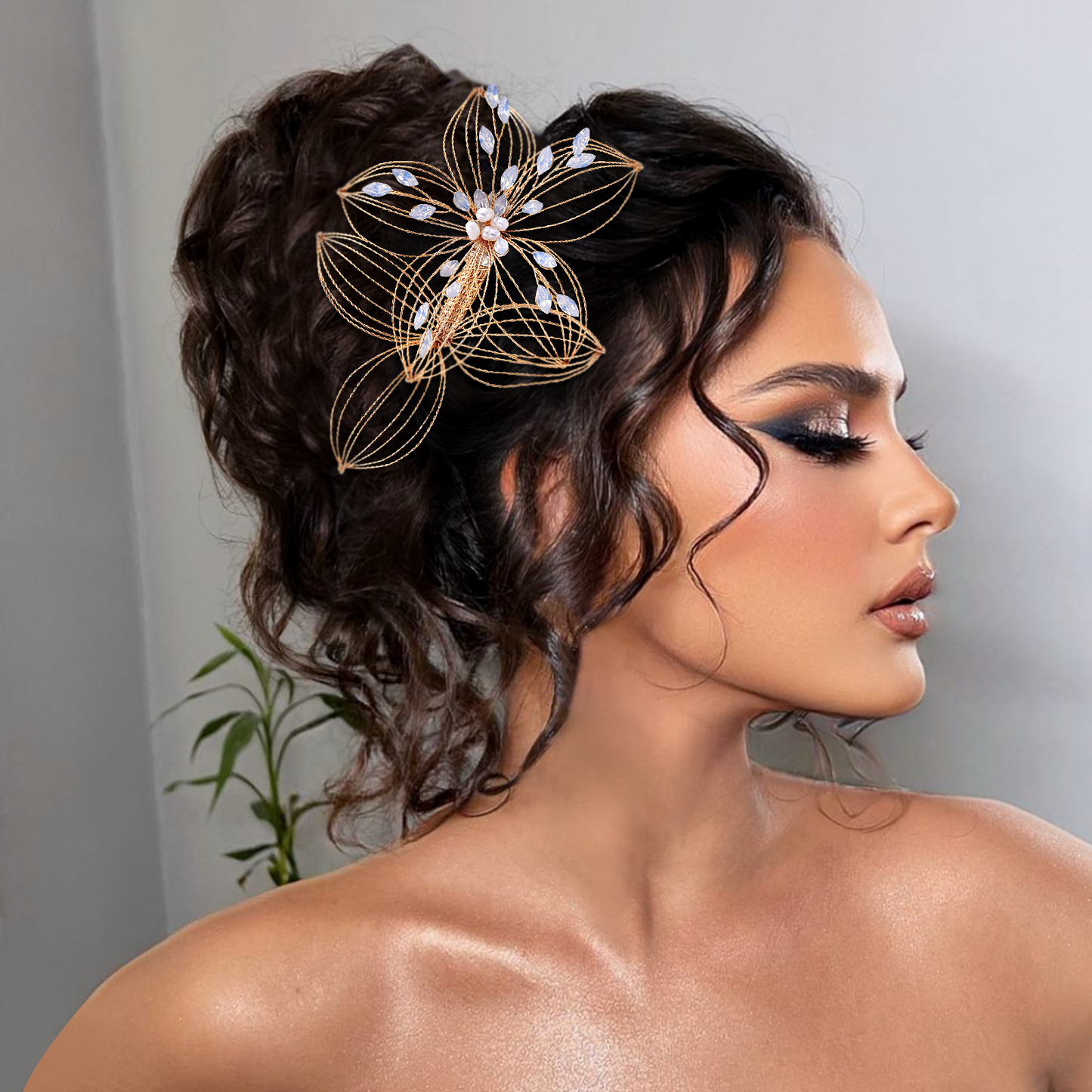 BRIDELLA BHP257 Hollow Leaf Bridal Comb Headwear Opal Rhinestone Hair Jewelry Wedding Hair Accessories Bridesmaid Bride Headdress