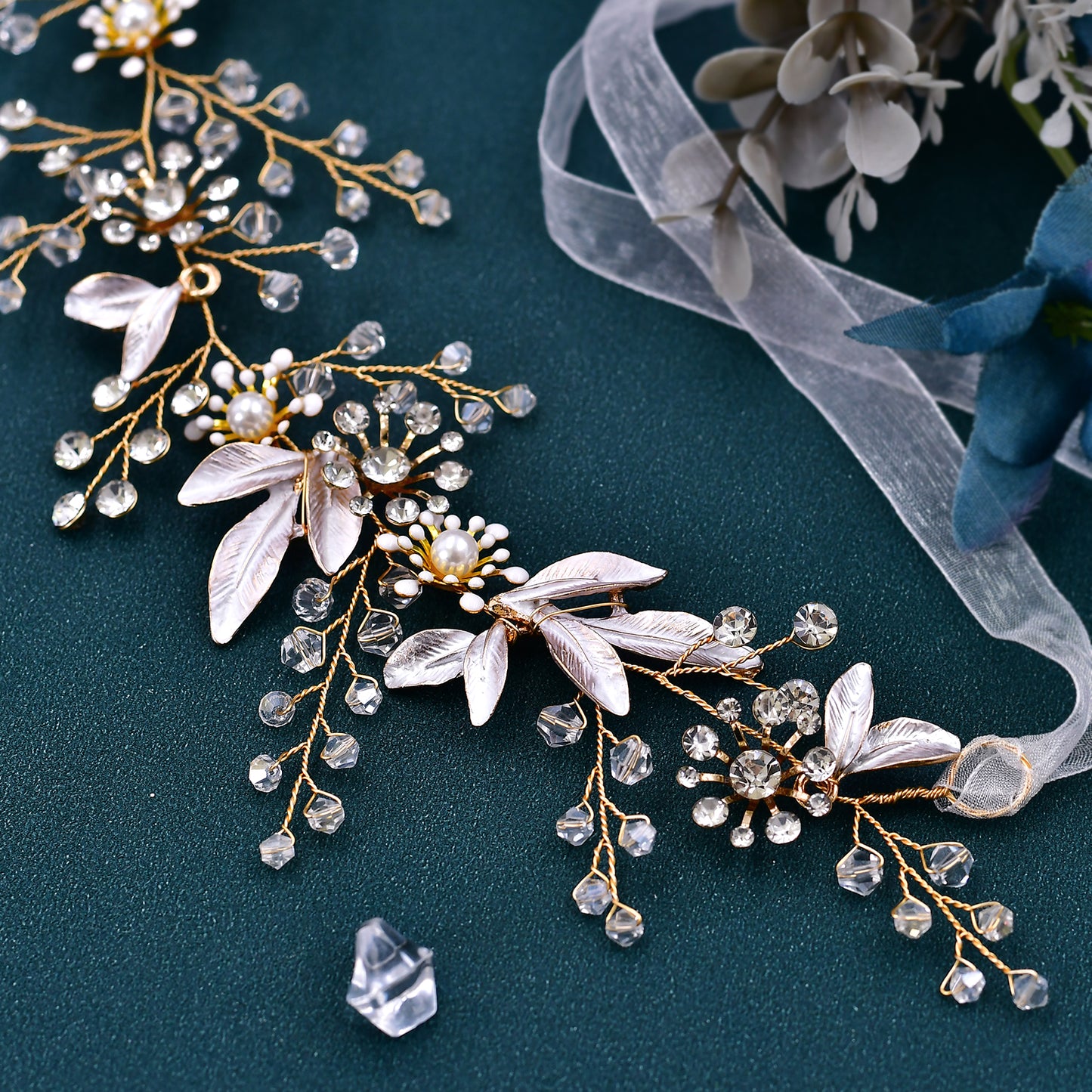 BRIDELLA BHP294 Flower Bridal Headband Elegant Wedding Headwear Bride Wedding Hair Accessories Crystal Women Headdress for Party
