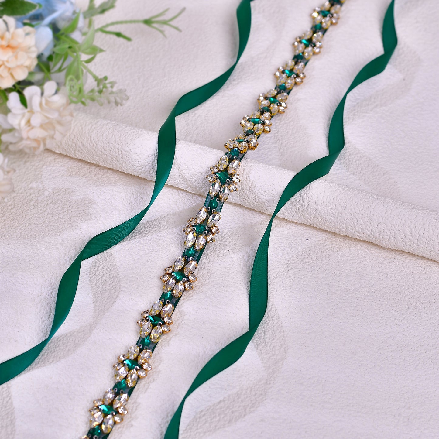 BRIDELLA BS333GKL Green Dress Belt Large Sized Girl Emerald Glass Diamond