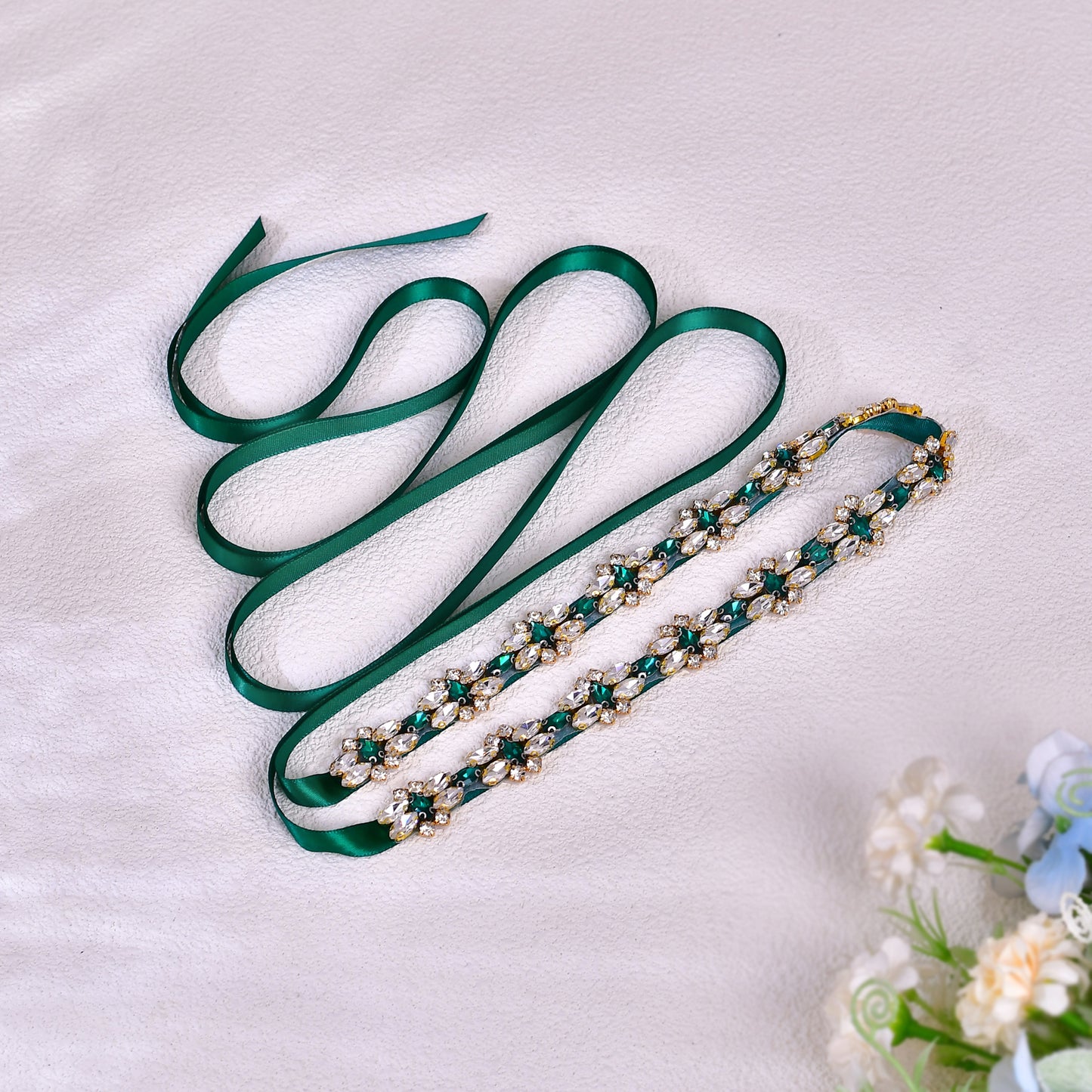 BRIDELLA BS333GKL Green Dress Belt Large Sized Girl Emerald Glass Diamond