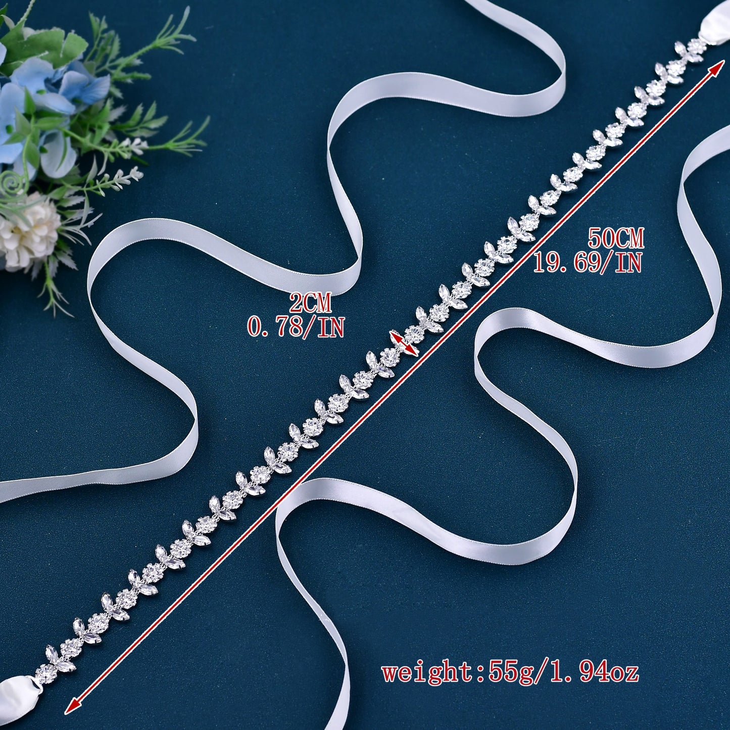 BRIDELLA BS440 Alloy Dress Belt Fine Body Chain Adjustable Silver Rhinestone Waistband Outlines Waistline