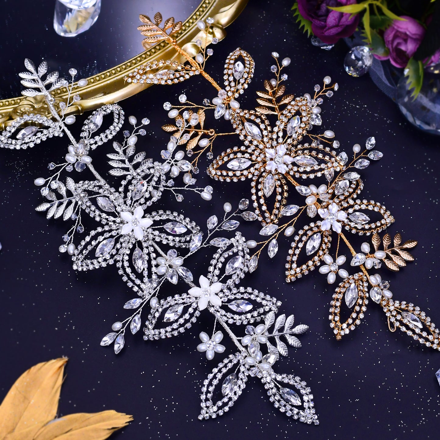 BRIDELLA BHP305 Alloy Leaves Bridal Headband Rhinestone Headpiece Wedding Hair Accessories Bridal Tiara Bride Hair Jewelry