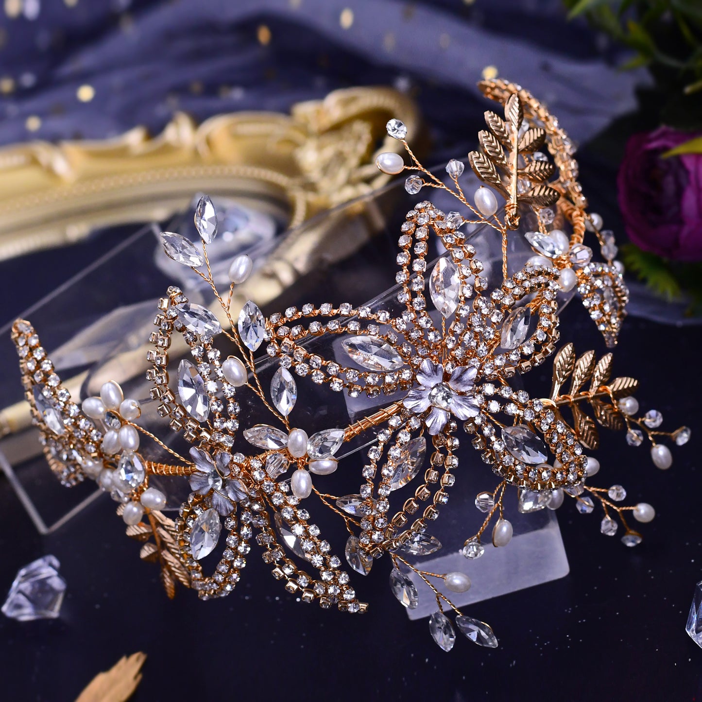 BRIDELLA BHP305 Alloy Leaves Bridal Headband Rhinestone Headpiece Wedding Hair Accessories Bridal Tiara Bride Hair Jewelry