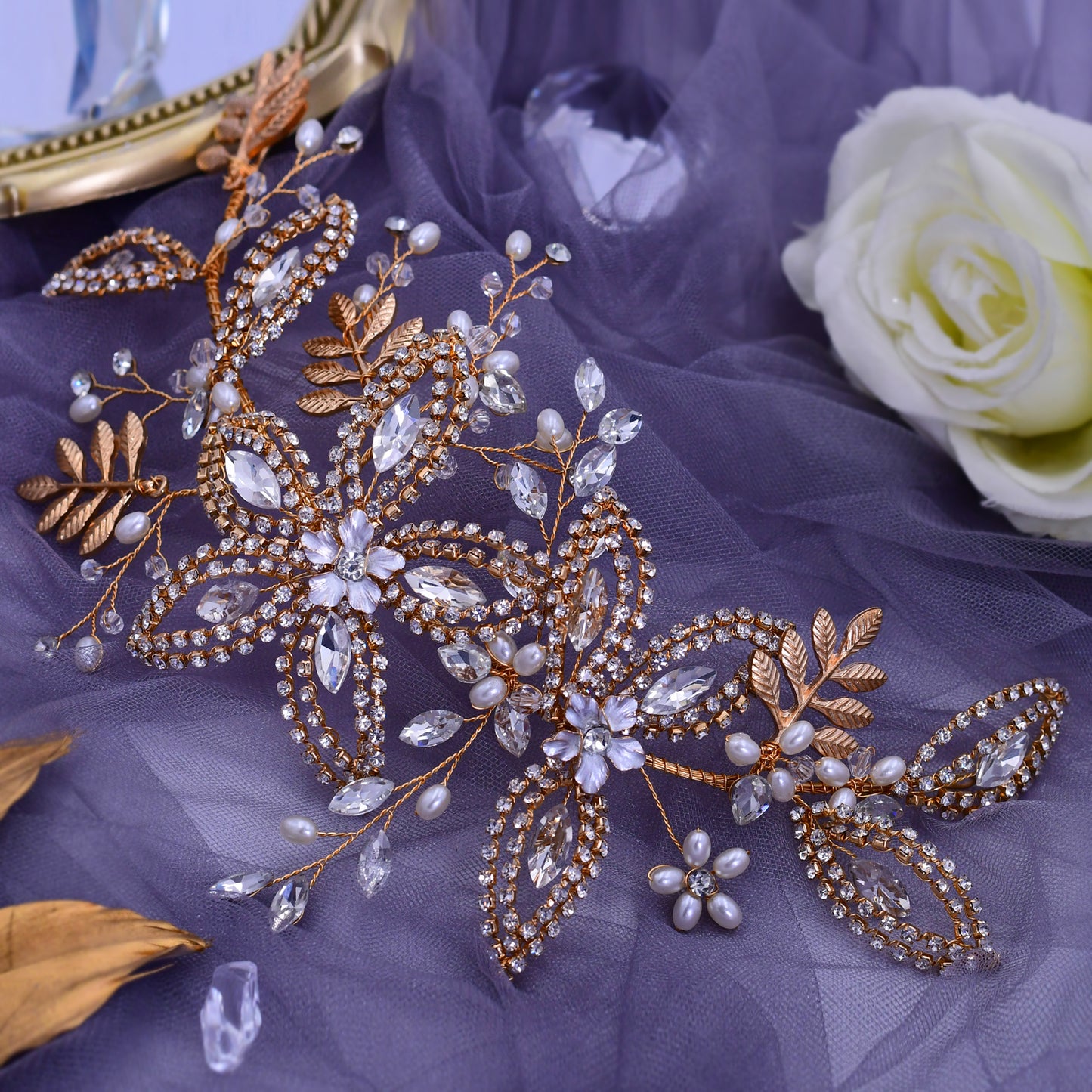 BRIDELLA BHP305 Alloy Leaves Bridal Headband Rhinestone Headpiece Wedding Hair Accessories Bridal Tiara Bride Hair Jewelry