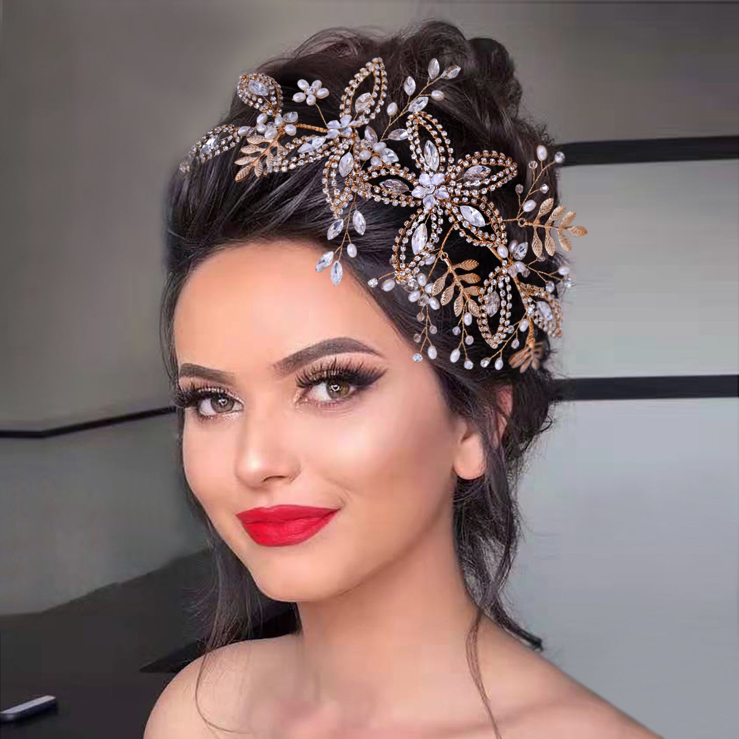 BRIDELLA BHP305 Alloy Leaves Bridal Headband Rhinestone Headpiece Wedding Hair Accessories Bridal Tiara Bride Hair Jewelry
