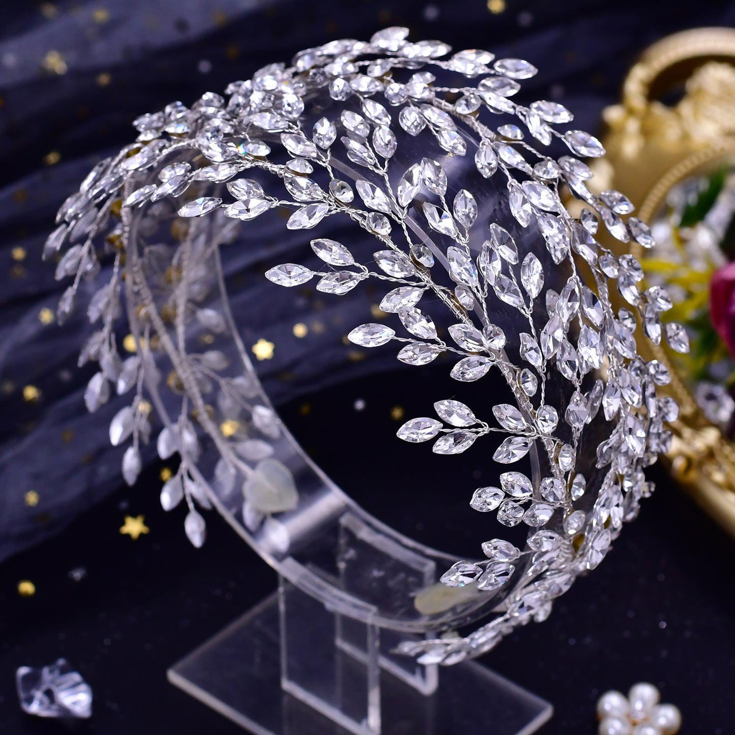 BRIDELLA BHP308 Rhinestone Headbands for Women Wedding Hair Tiara and Crown Luxury Bridal Hair Accessories Bride Headdresses