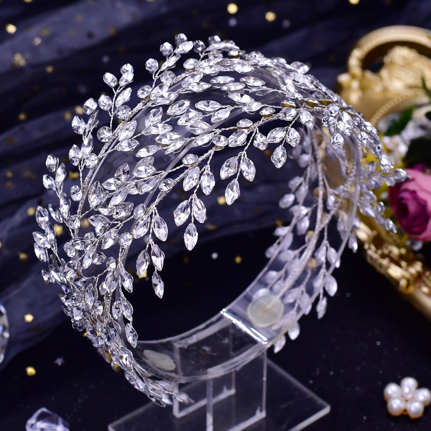 BRIDELLA BHP308 Rhinestone Headbands for Women Wedding Hair Tiara and Crown Luxury Bridal Hair Accessories Bride Headdresses