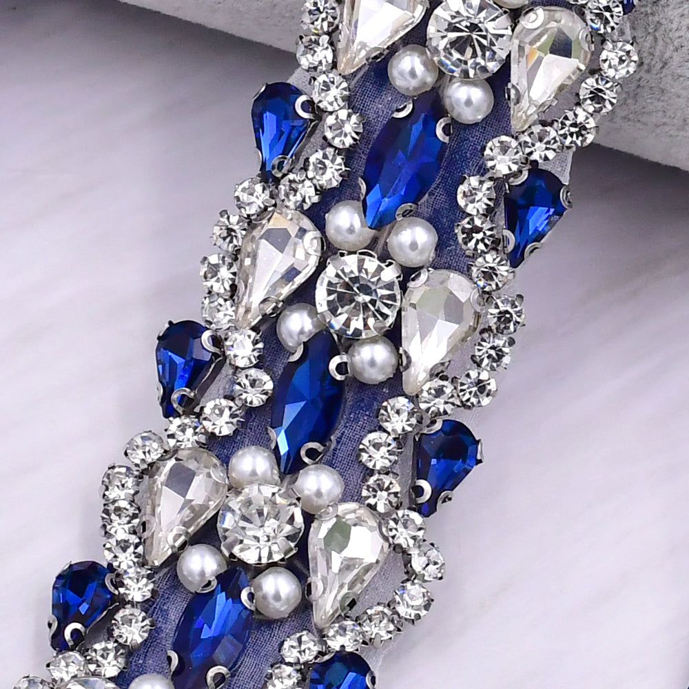 BRIDELLA BS466ML Blue Waist Belt Luxurious Full Diamond Klein Blue Water Diamond Belt Essential for Gorgeous Ball Parties