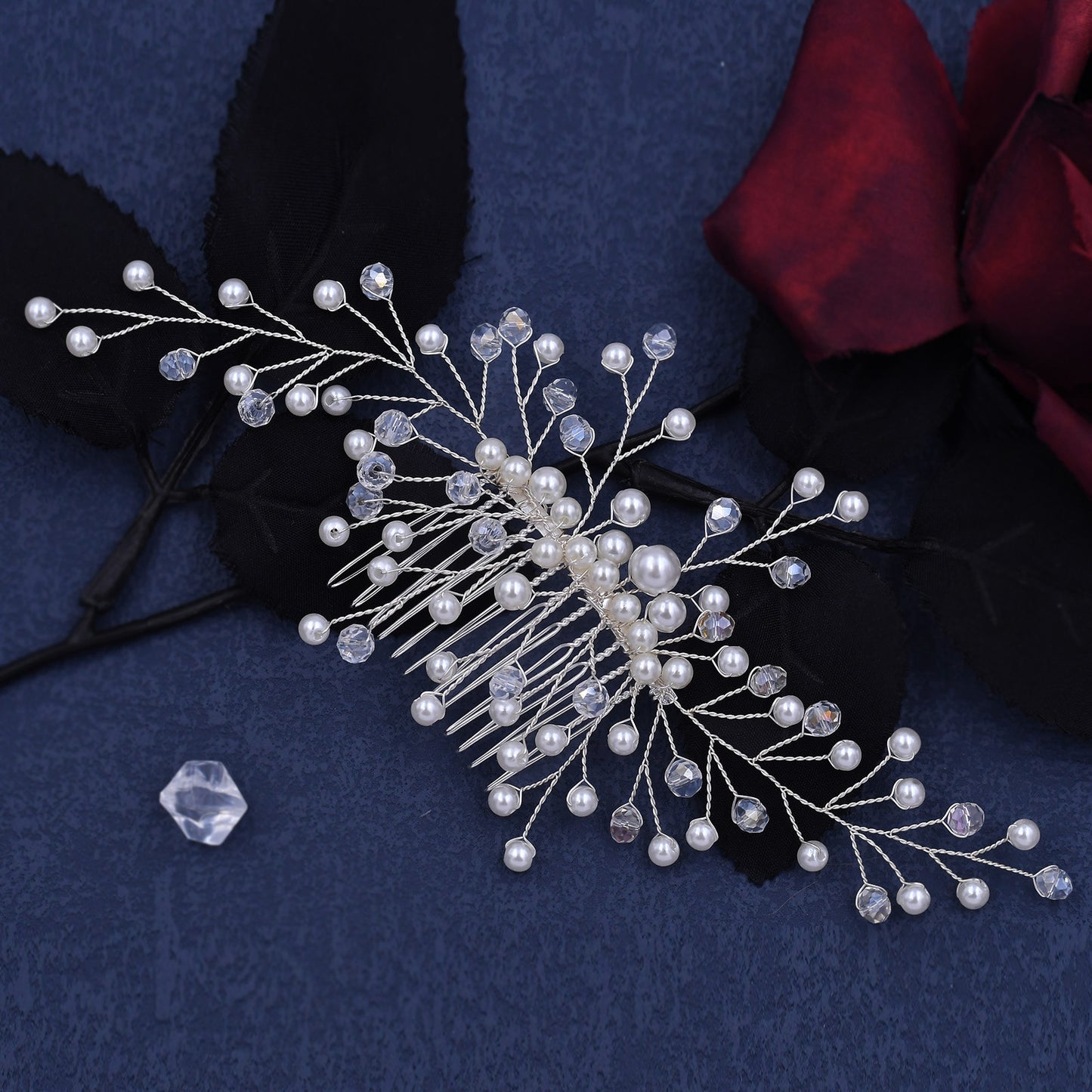 BRIDELLA BHP341 Elegant Pearl Hair Comb for Woman Crystal Bridal Headpiece Hair Clips Wedding Hair Accessories Bride Headwear