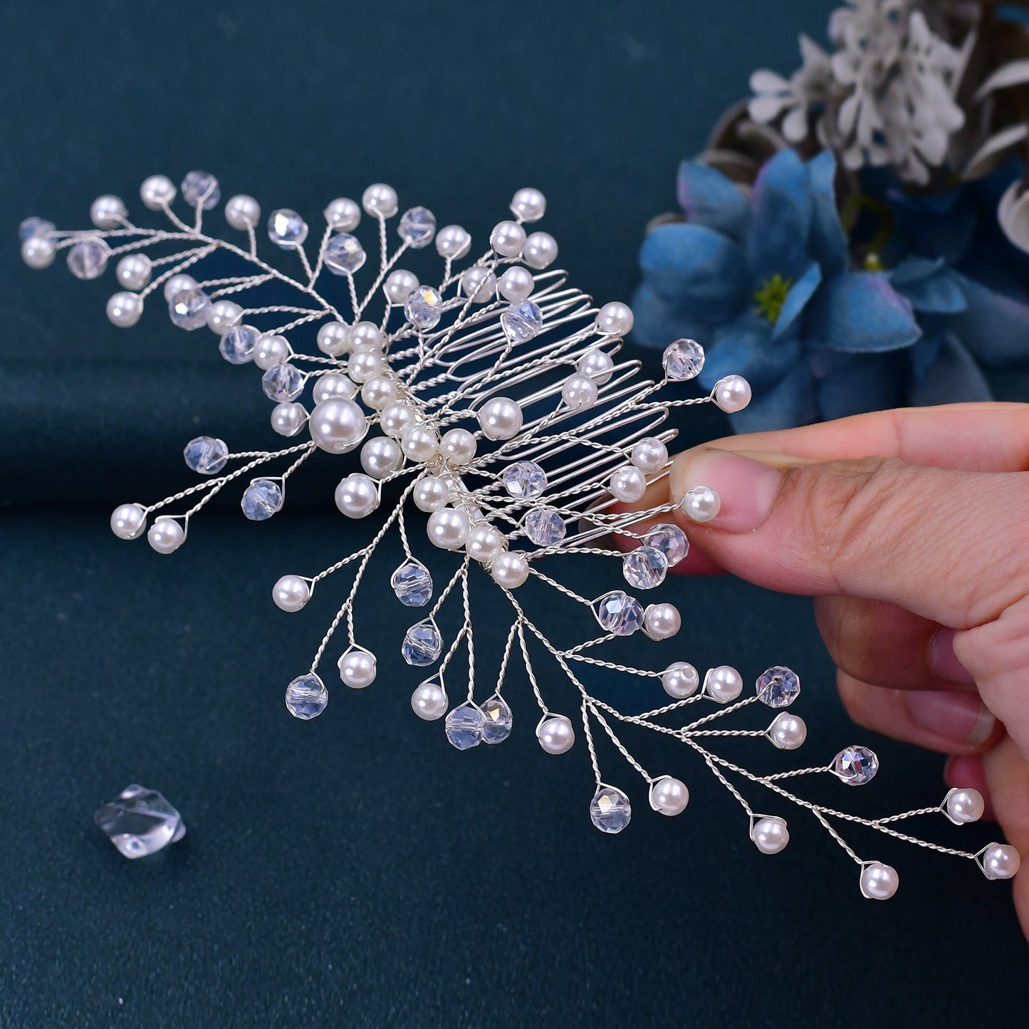BRIDELLA BHP341 Elegant Pearl Hair Comb for Woman Crystal Bridal Headpiece Hair Clips Wedding Hair Accessories Bride Headwear