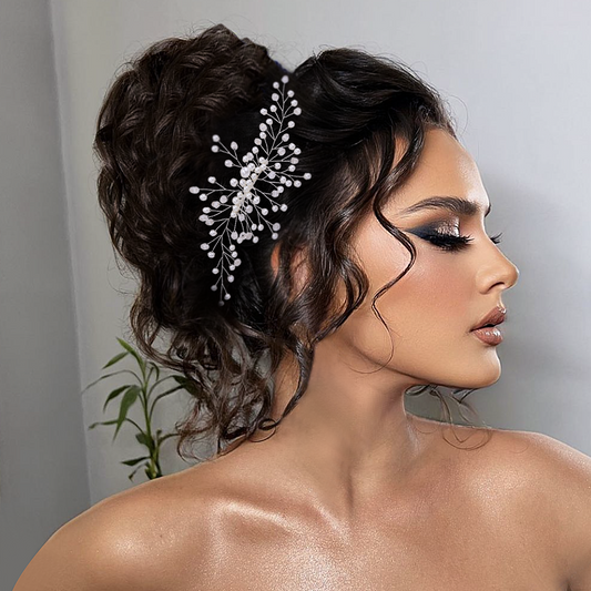 BHP341-S silver pearl crystal hair comb