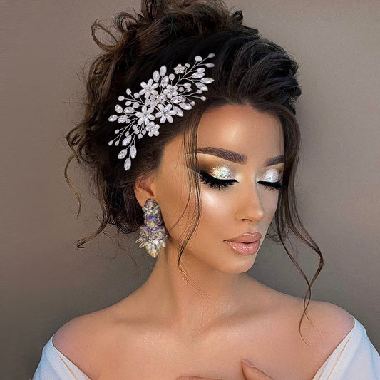 BHP346-S silver rhinestone pearl hair comb