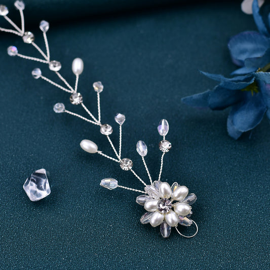 BHP35-S silver rhinestone pearl headband