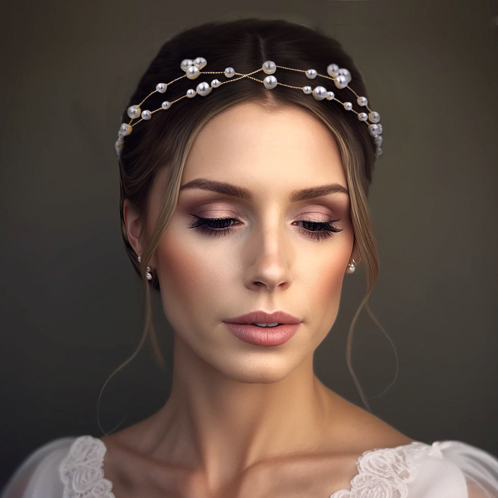 BRIDELLA BHP36 Pearls Headband for Girls Bridal Hair Accessories Woman Hair Vine Headpiece Wedding Headdress Bridesmaids Gift
