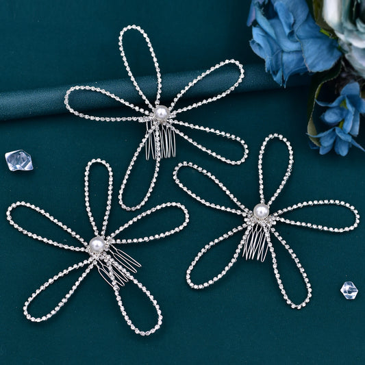 BHP367-Single Hair Comb silver rhinestone pearl hair comb