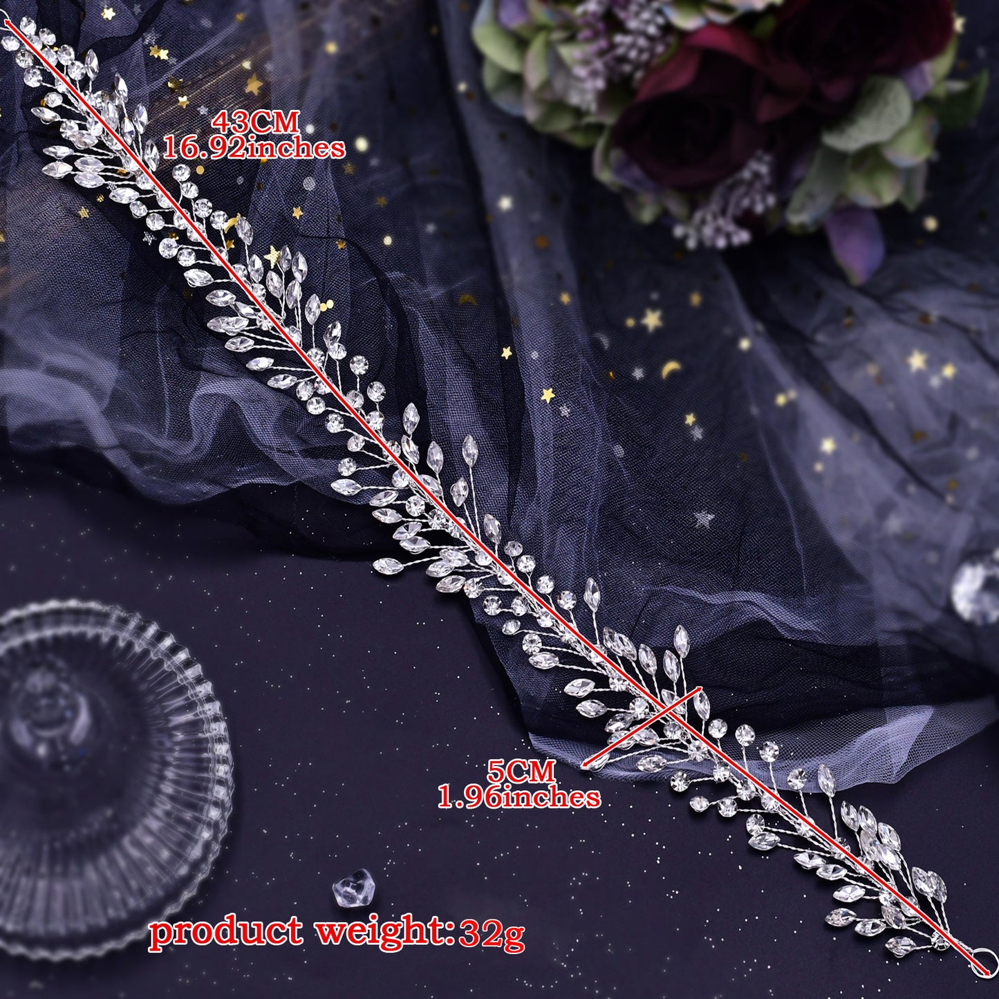 BRIDELLA BHP410 Bridal Crystal Headband Handmade Rhinestone Hair Vine Wedding Hair Accessories Woman Tiara Head Pieces Jewelry