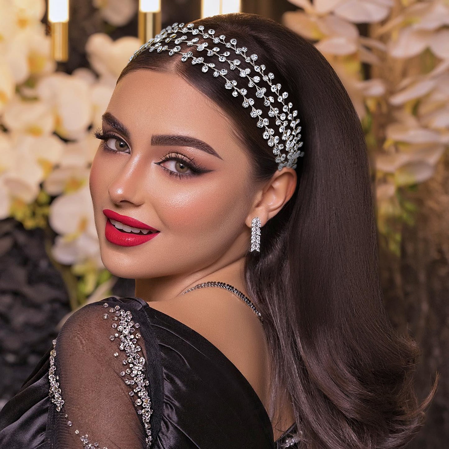 BRIDELLA BHP552 Wedding Bridal Hair Vine Headband Woman Headpiece Shiny Bride Multi-layer Headdress for Girl Bridesmaids Headband