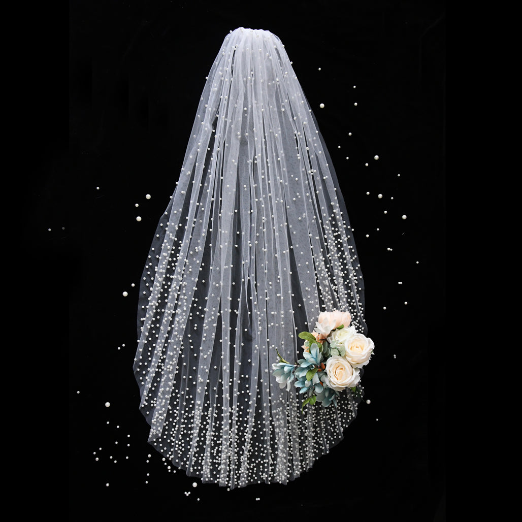 BRIDELLA BV10 Single Waltz Length Curved Pearl Bridal Veil with Comb