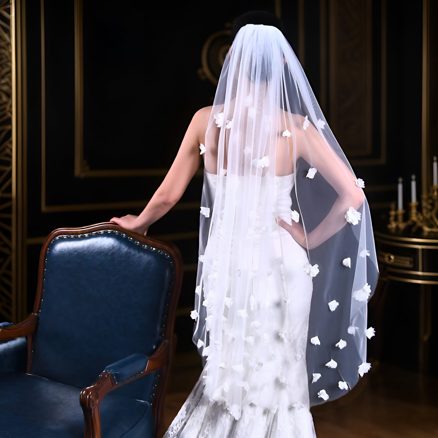 BRIDELLA BV20 Single Layer 3D Flower Veil Elegant Korean Bridal Wedding Veil Bridal Party Hair Accessories With Comb