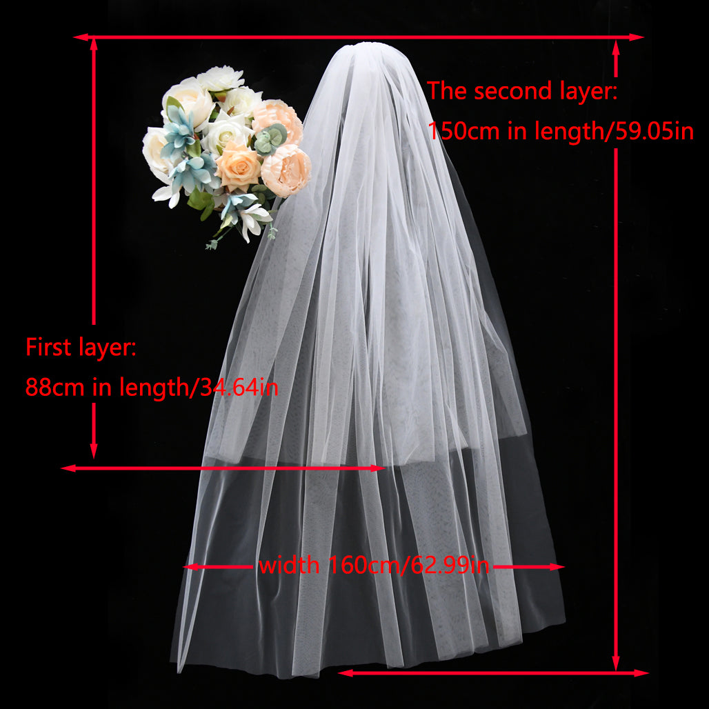 BRIDELLA BV25 Short Waltz Bridal Veil Pure Transparent Net Double Cut Edges with Comb Bridal Dress Accessories